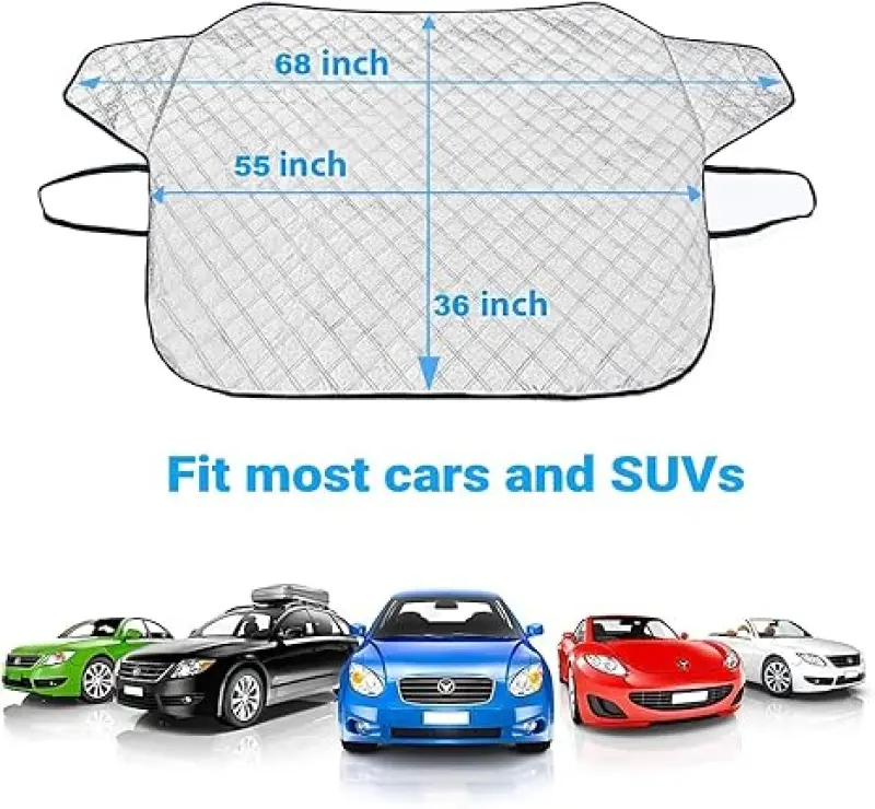 Car Windshield Snow Cover,Car Windshield Snow Ice Cover with 4 Layers Protection,Snow,Ice,Sun,Frost Defense,Extra Large Windshield Winter Co