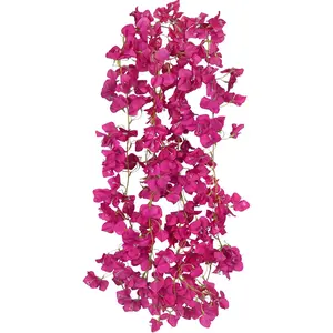 2 Pcs Artificial Bougainvillea Flowers Garland Fake Bougainvilleas Vines Trailing Fuchsia Faux Hanging Flowers Plants Bougainvillea Artificial for Porch Wedding Arch Spring Summer Decoration