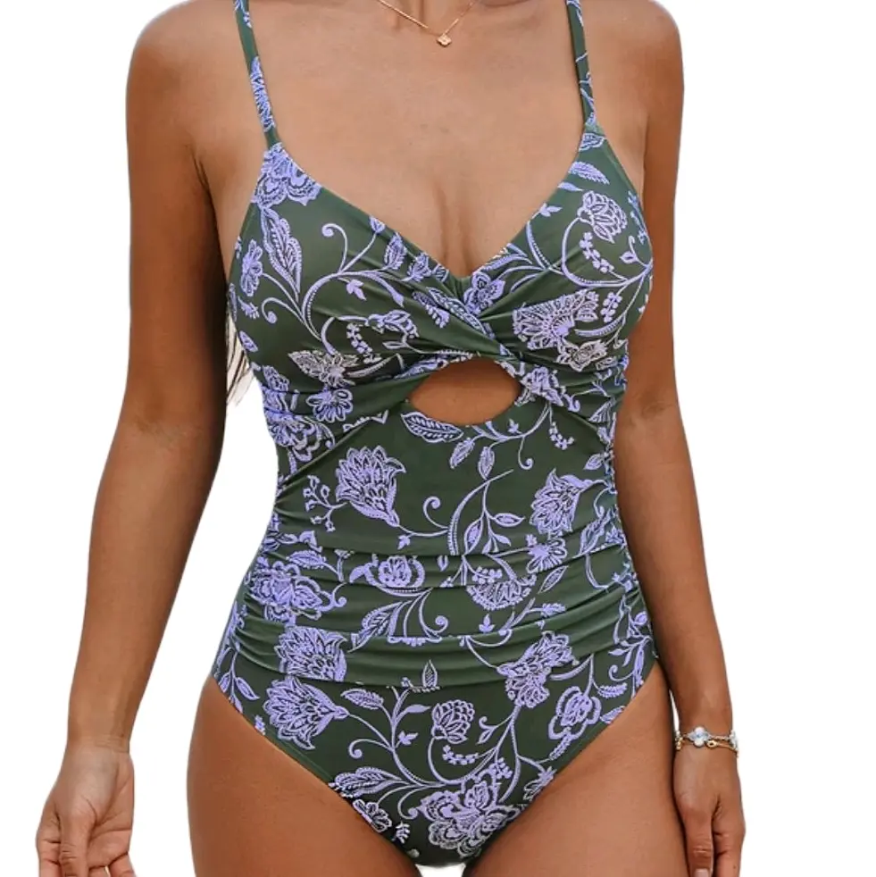 Cupshe Purple Floral Tummy Control One-Piece Swimsuit – Size Medium