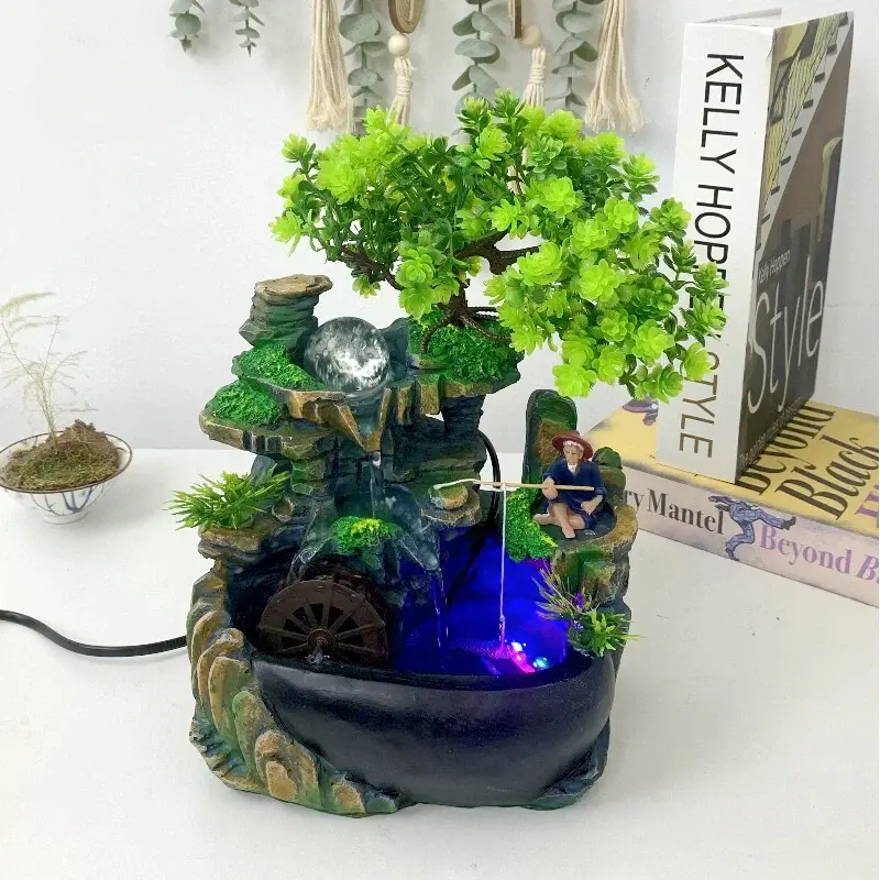 CNCEST Desktop Synthetic Artificial Stone Fountain Figurine - 20x15x30cm Mini Waterfall, LED Color-Changing Lights, Water Sound Sleep Aid, 1.85kg Traditional Resin Decor for Interior Living Room Room Decorations, Decor Accessories, Apartment Decorating, L