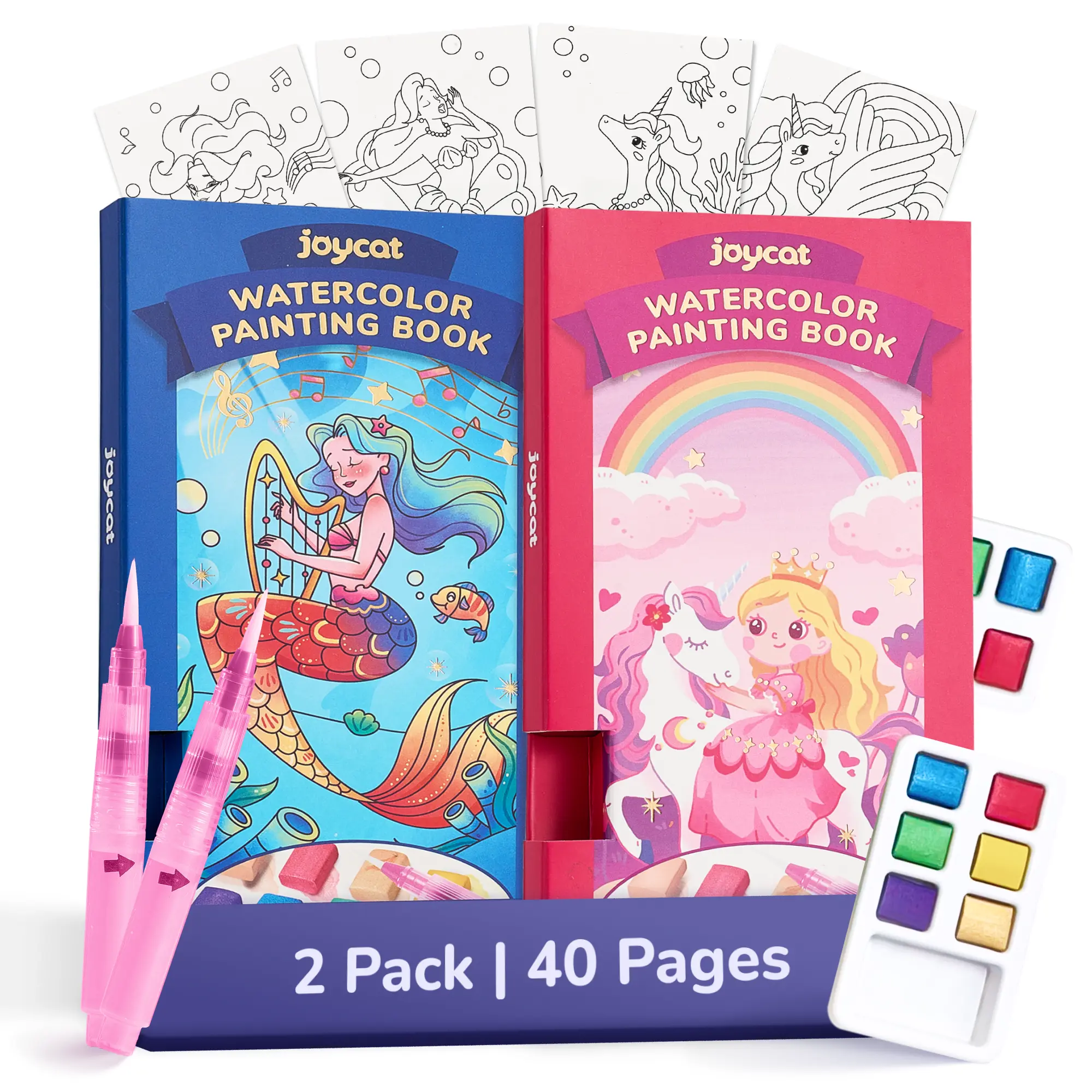 JoyCat Pocket Watercolor Painting Books for Kids Ages 4+, Portable Arts & Crafts Toy Set with DIY Material, Magical Pony/Ocean Themes, Travel/Home Creative Kit, Birthday Gifts for Kids, Art Supplies Kit, Art Crafting Kit