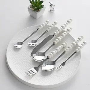 Elegant Ceramic Pearl Handle Cutlery Set, Creative Stainless Steel Tableware, High Aesthetic Nordic Style Western Dining Utensils