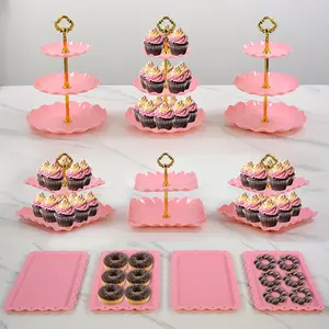 10pcs Cake Stand Set with 3 Double-Tier And 3 Triple-Tier Cupcake Stands, 4 Appetizer Trays, Perfect for Birthdays Bridal Showers