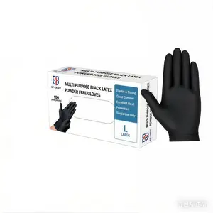 Black Disposable Latex Gloves, 5mil, Powder-Free, Heavy Duty Cleaning Gloves for Kitchen, Bathroom, and Food Prep, Non-Slip