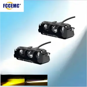 3 Lens Motorcycle LED Spotlights - Yellow and White Light, Triple-Eye Motorcycle Lights for Auxiliary Car Lighting, Outdoor Lighting, Cars, SUVs, UTVs, Dirt Bike Lights