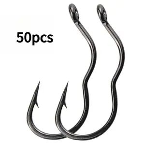 50pcs Carbon Steel Fishing Hooks with Reverse Barb Non Slip Fish Hook for Trout Carp Bass Freshwater Saltwater Fishing Tackle