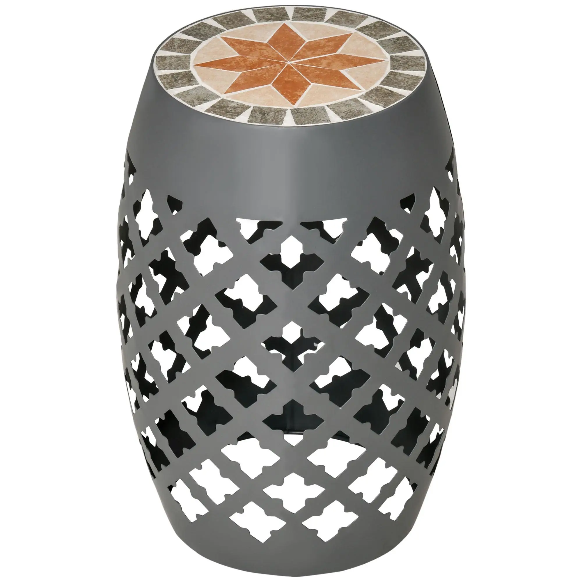 Outsunny 12" Gray Multifunctional Outdoor Patio Round Side Table - Mosaic Top Garden Art, Outdoor Footstool, Garden Plant Stand, Outside Table, Balcony Table