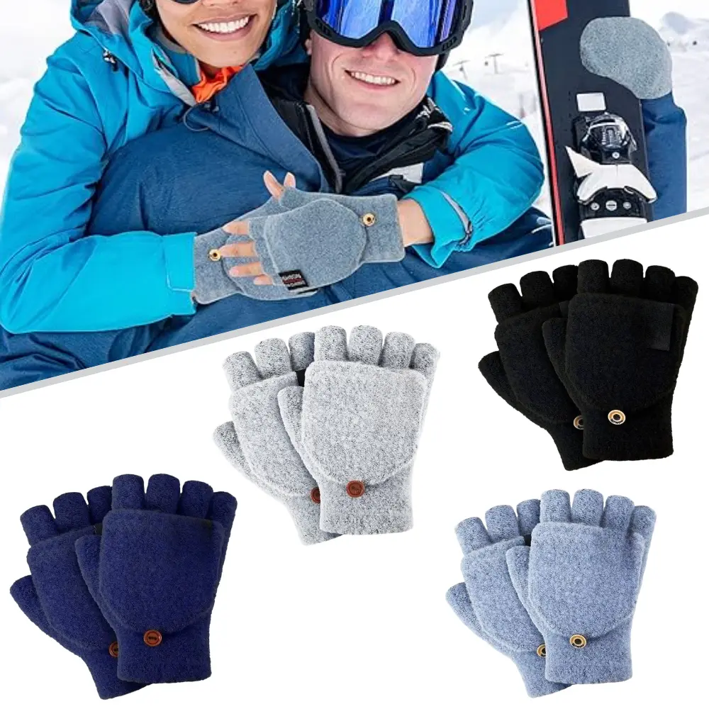 Women's 4-Pairs Reusable Winter Ski Gloves - Warm Mohair Knitted, Spandex, One Size, Exquisite in Workmanship, Machine-Washable, Convertible Half-Finger Tips with Stretch Elastic Caps for Gifting