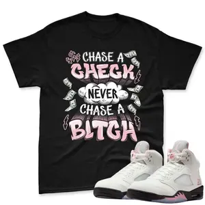 AJ 5 Pink Sneaker Match Shirt with Chase A Check Theme, Perfect for Streetwear Outfits