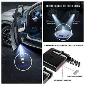 4 Pack Lincoln Logo Car Door Projector Lights, LED Welcome Ghost Shadow Courtesy Puddle Lights for Lincoln Navigator Corsair Nautilus Aviator Continental Z Automatic Sensing Adhesive Backing Ghost Projection