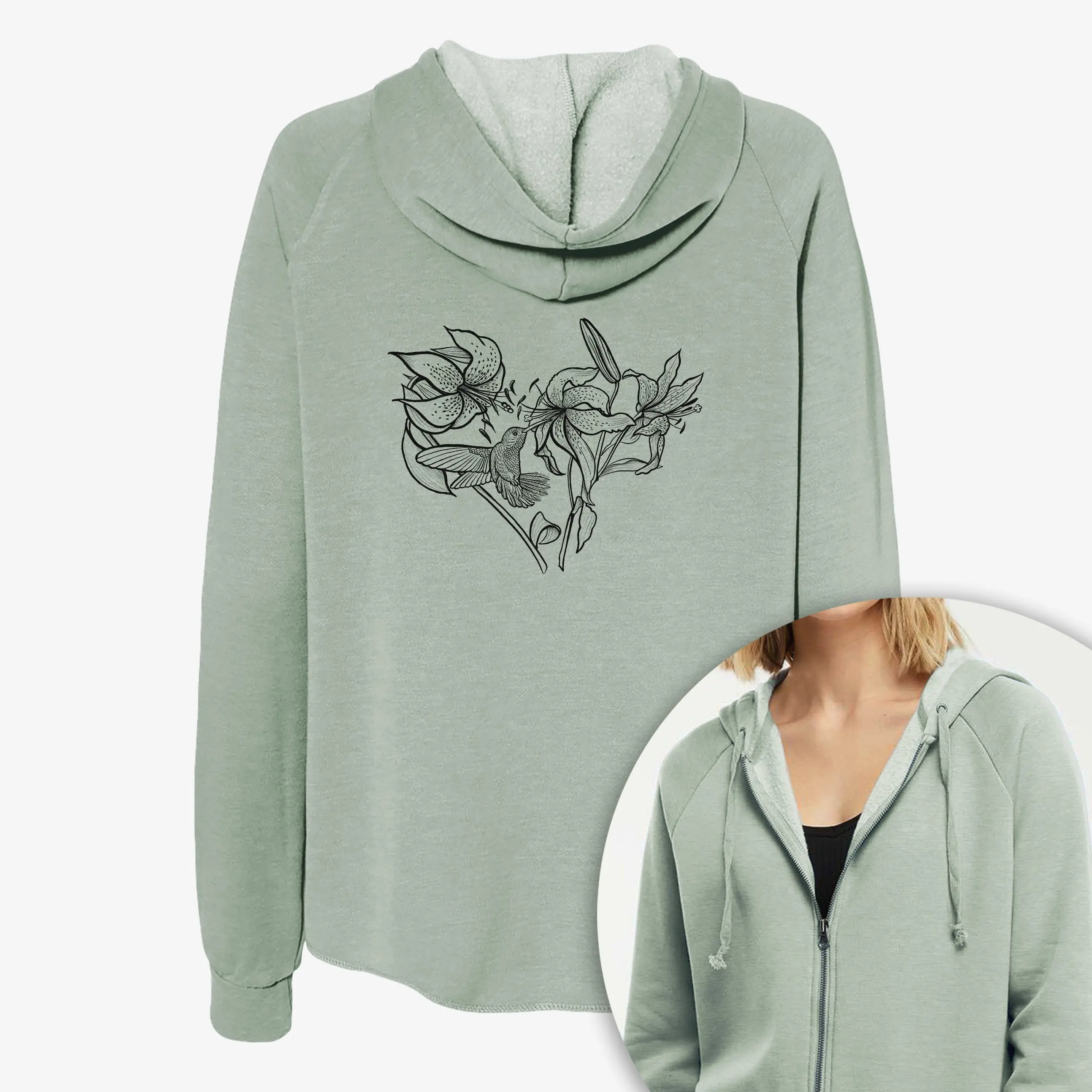 Hummingbird with Lillies Heart - Women's Cali Wave Zip-Up Sweatshirt