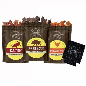 3 Pack - Joey's Exotic Bundle + Koozie  - Cajun Alligator, Buffalo Wing Chicken, BBQ Wild Boar - All-Natural, No Added Preservatives - 6 oz