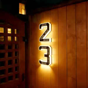 ISUNMEA Solar Lighted 9inch House Numbers for Outside, Waterproof LED Address Numbers Signs, ABS Material, Balcony Access,Modern Farmhouse Illuminated Sign, Large Personalized Illuminated Exterior Modern House Numbers Light