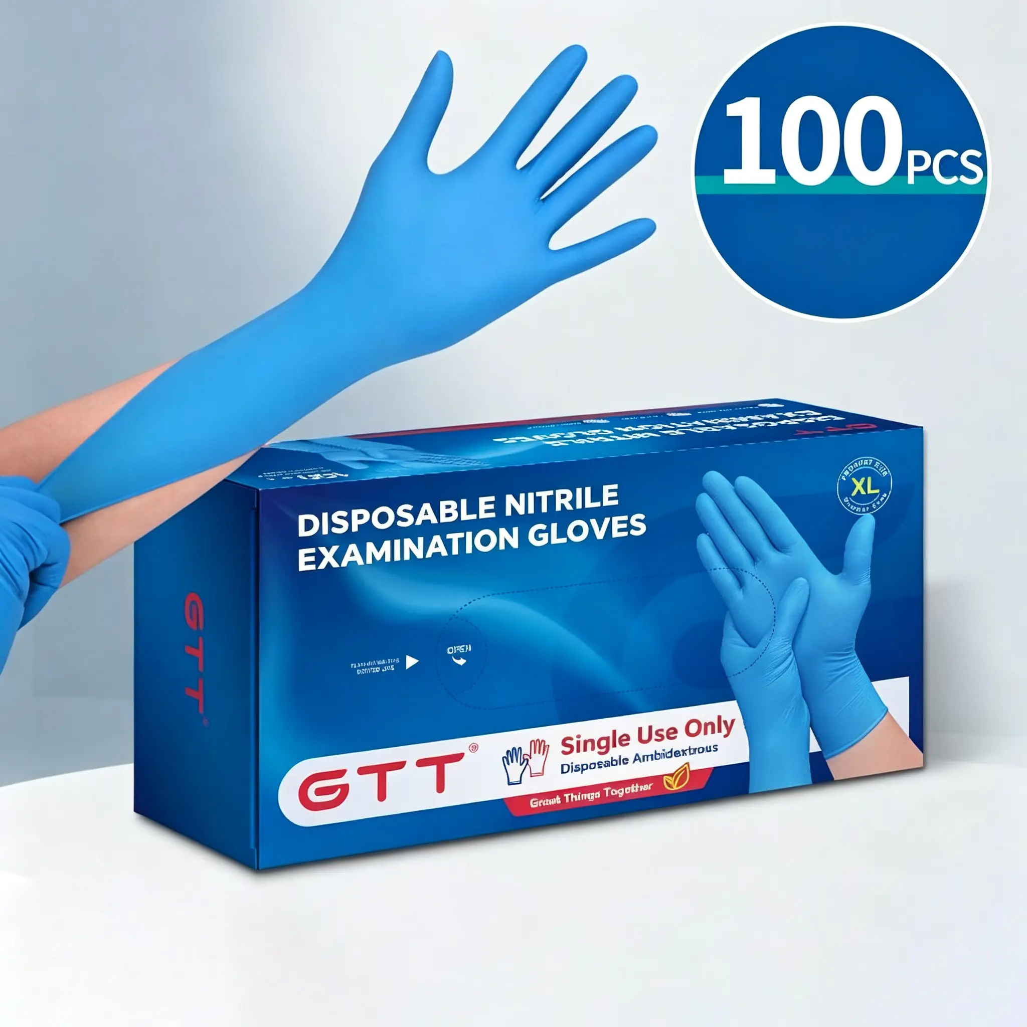GTT Disposable Nitrile Examination Gloves, 100 Count Powder-Free Latex Free XL Nitrile Gloves, Food Safe Multi-Use Gloves for Cleaning Cooking Salon