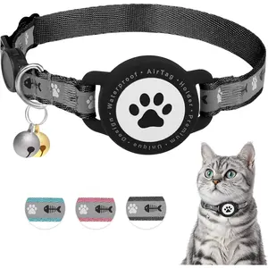 Waterproof Airtag Cat Collar with Reflective Strip & Bell, Breakaway Design for Apple AirTag, Lightweight GPS Collar for Cats, Black
