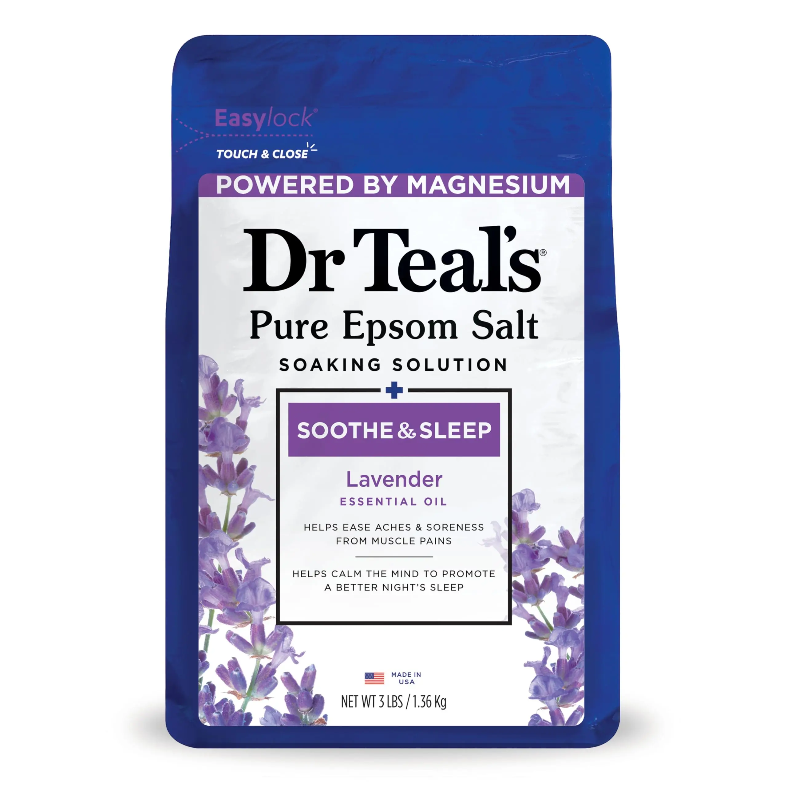 Epsom Salt Soaking Solution, Soothe & Sleep, Lavender, 3lbs