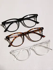 1 pair of retro, lightweight, fashionable eyeglasses - Fashionable full-frame blue light blocking glasses, leopard print transparent classic black frame, suitable for summer beach vacations, outdoor activities, and travel.