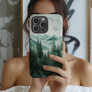 Watercolor Pine Tree Forest Smartphone Case, Tough Protection Cellphone Accessory, Handheld Shell Compatible with iPhone 11/12/13/14/15/16/17 Pro, ProMax, Plus, Air