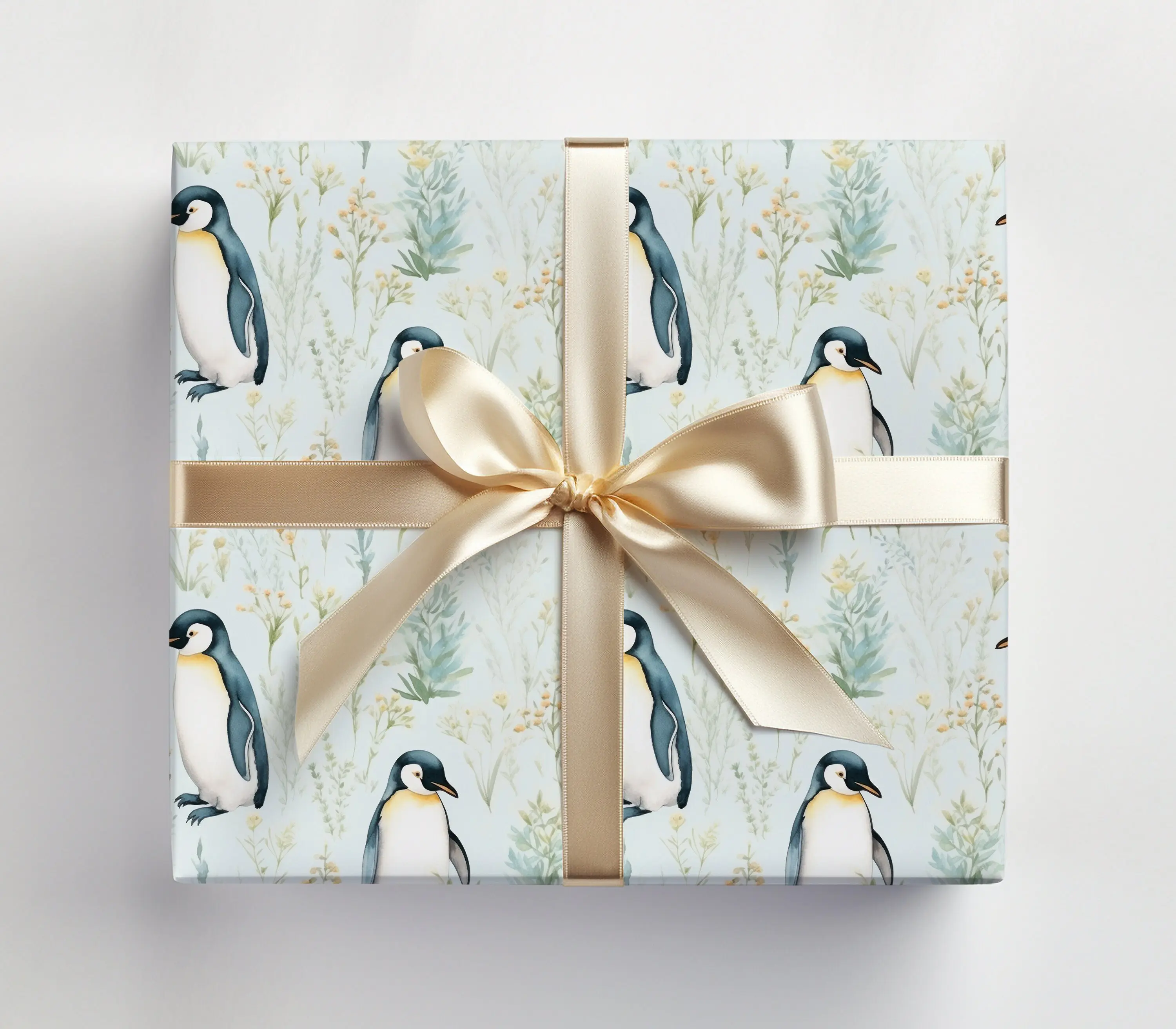 Penguin Wrapping Paper Roll Penguins Gift Wrap, Watercolor Penguins Wrapping Paper Xmas Penguins Christmas Wrapping Paper