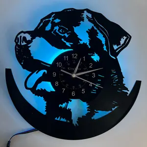 Rottweiler Vinyl Wall Clock with Seven-Color LED Display, Silent Operation, Perfect Gift for Dog Lovers, Ideal for Bedroom & Living Room Decor, Led Wall Clocks