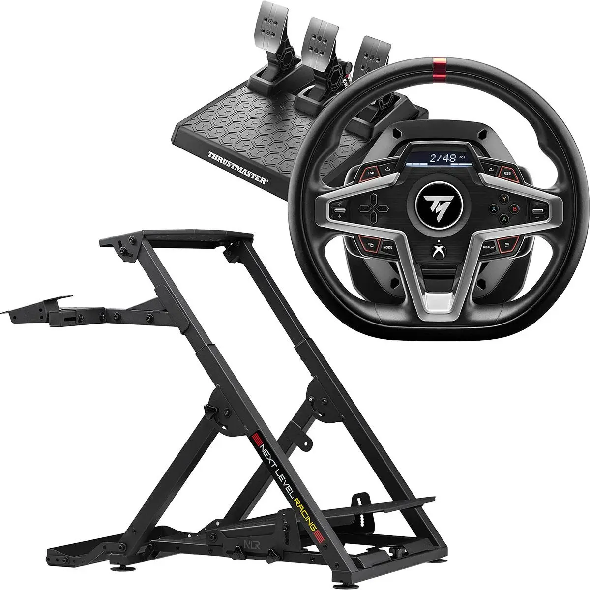 Compact Adjustable Durable Foldable Next Level Racing Wheel Stand 2.0 Bundle with T248 Racing Wheel, T3PM Pedals, and Gaming Furniture Accessories
