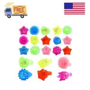 24Pcs Light Up Rings Flashing Assorted Colorful LED Rubber Bumpy Jelly Rings Glow in Dark Finger Toys