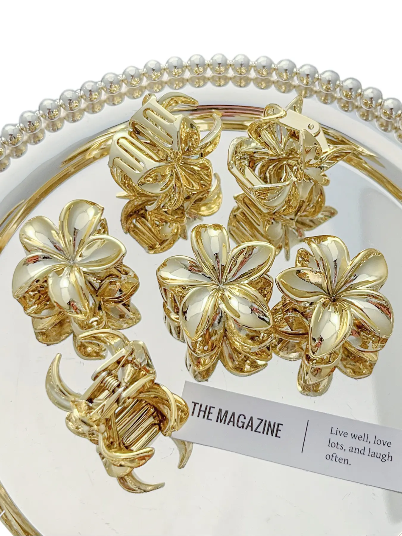 6-piece set of golden shiny egg flower claw clip, French retro glossy hair clip, shark clip, Barrettes Hair Clips, Hair Claws Set, Hair Decor, suitable for women to wear on outings and vacations