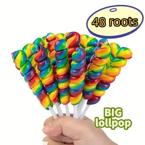 48 Pack Rainbow Twisted Lollipops, Swirl Multicolor Hard Candy Lollipops, Party Favor & Kids Treats