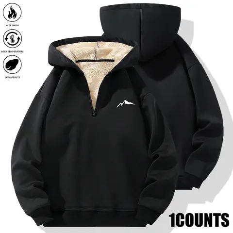 Men's Fitted Heavyweight Fleece Hoodie - Preppy Plain Casual Streetwear Top, Crew Neck, Lined, Warm Winter Layer, Outdoor Cold Weather & Casual Activity Ready