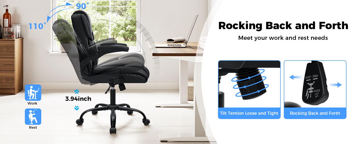 HOFFREE Leather Office Chair Home Computer Desk Chairs with Flip-up ...