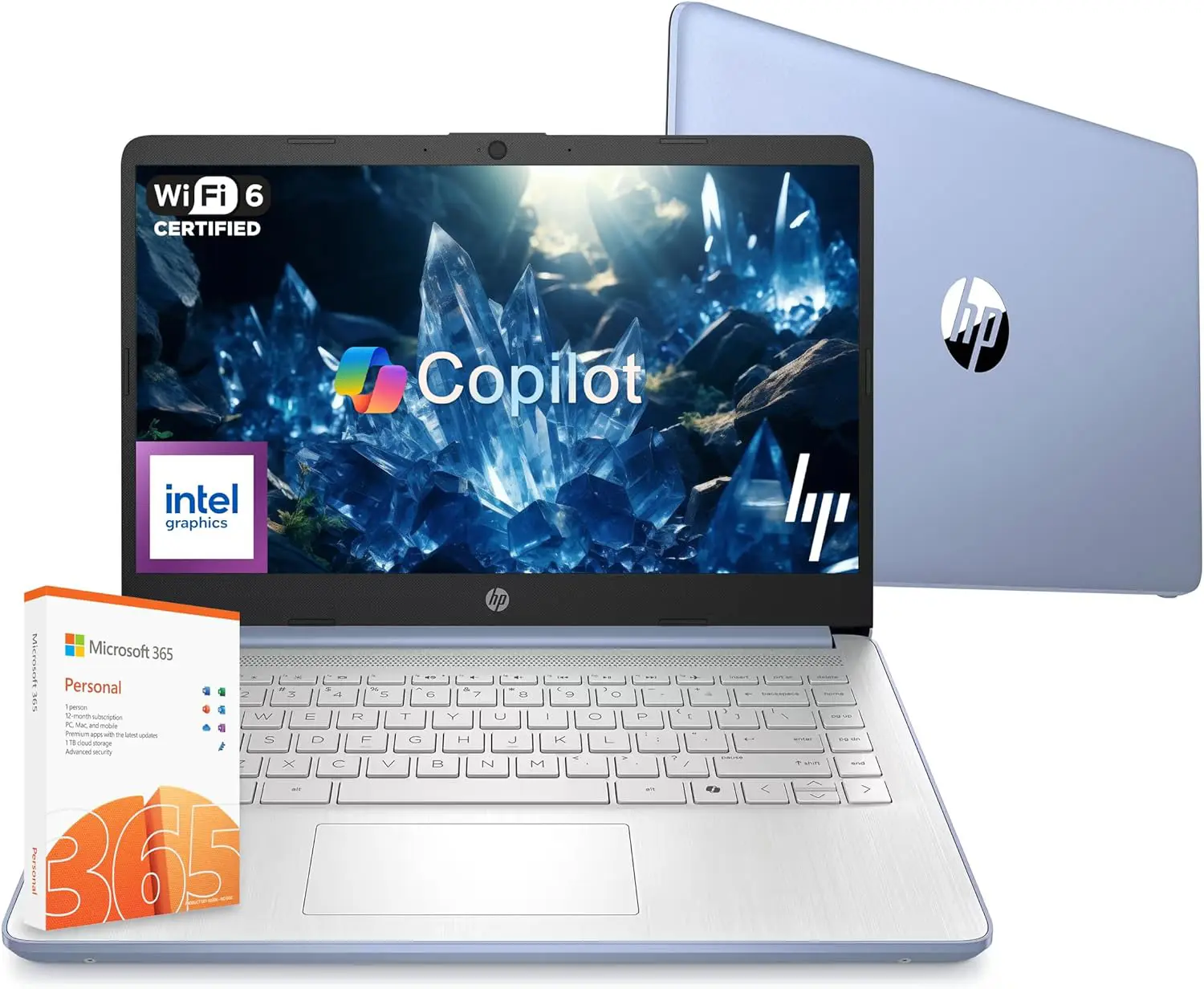 HP 14 Laptop Computer 2026 Ultra Light, AI Copilot Student Business, Quad-Core Intel, 4GB RAM, 128GB Storage, 1 Yr Office 365, 12 Hr Battery, Win 11S, Sky Blue