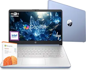 HP 14 Laptop Computer 2026 Ultra Light, AI Copilot Student Business, Quad-Core Intel, 4GB RAM, 128GB Storage, 1 Yr Office 365, 12 Hr Battery, Win 11S, Sky Blue