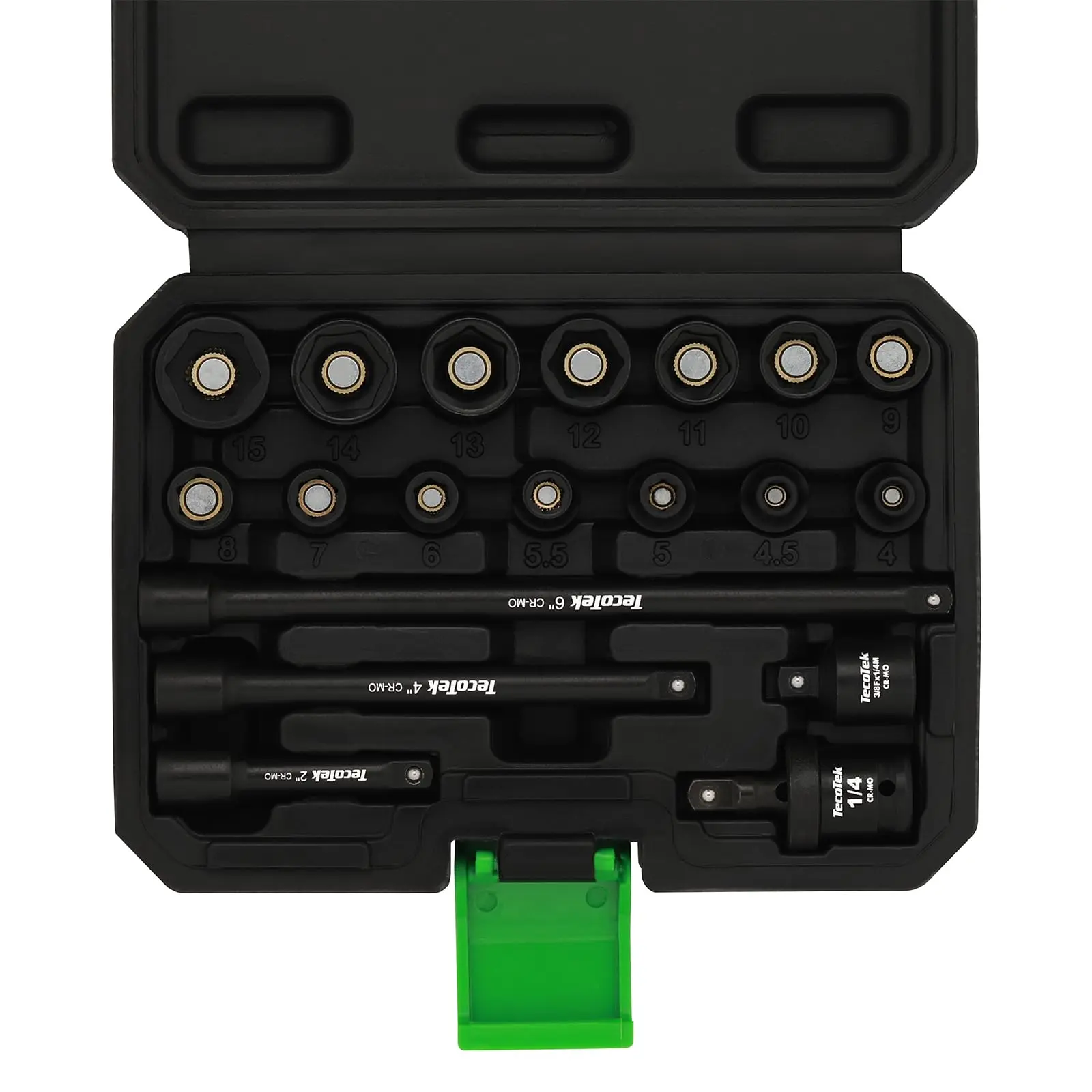 19-piece 1/4" Drive Shallow Magnetic Impact Socket Set  Metric 4mm-15mm 6 Point Cr-mo With Adapter Universal Joint & Extension