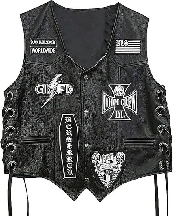 Zulin Black Label Society Skull Rider 100% Real Leather Vest For Men Summer Wear Bold Style Graphic Layer Outfits Gilet Sleeveless Fashion Menswear