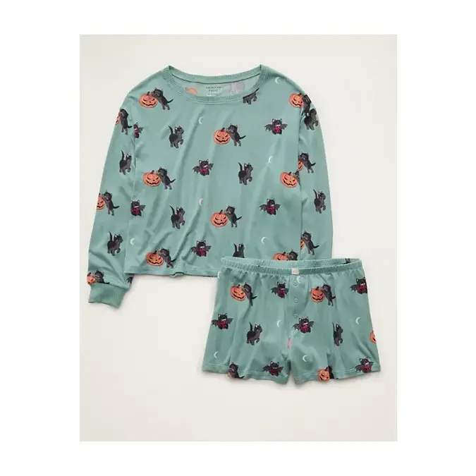 AE Luxe Plush Long Sleeve + Short PJ Set