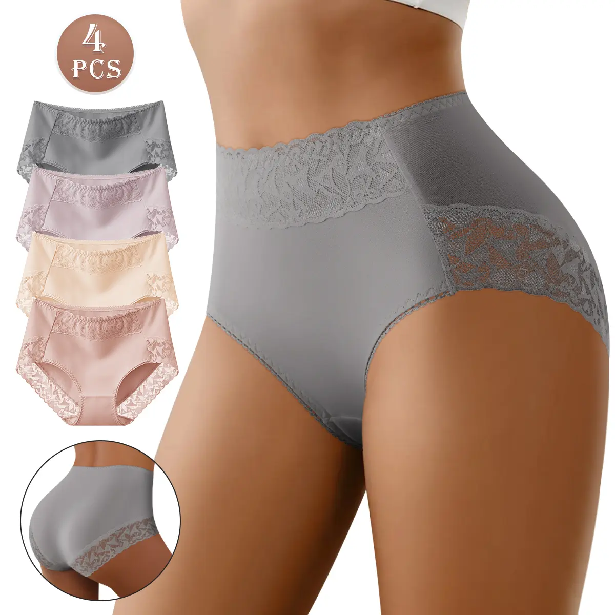 Women's Underwear, Daily Wear Underwear, High-Waisted Waist Cinch, Mesh Breathable, Comfortable Fitted Trunk, Soft Stretch Panties