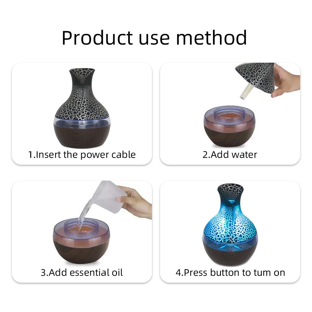 Portable USB Humidifier Diffuser for Travel & Office  300ml Compact Cool light Mist for Dry Air with 2 Essential Oils Perfect for Bedroom home decor essential oil diffuser aromatherapy oildiffuser Humidifier with Auto Off colorful aroma remote control