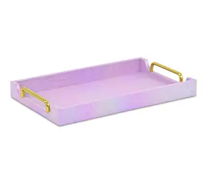 HomeRoots 16" Pink Faux Shagreen Serving Tray With Handles