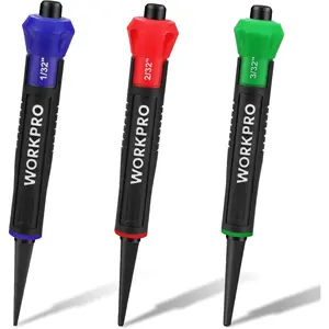 3-Piece Nail Punch Set, Includes 1/32", 1/16", 3/32" Nail Setter, Color Coded Nail Set Tool with Shock-Absorbing Grip