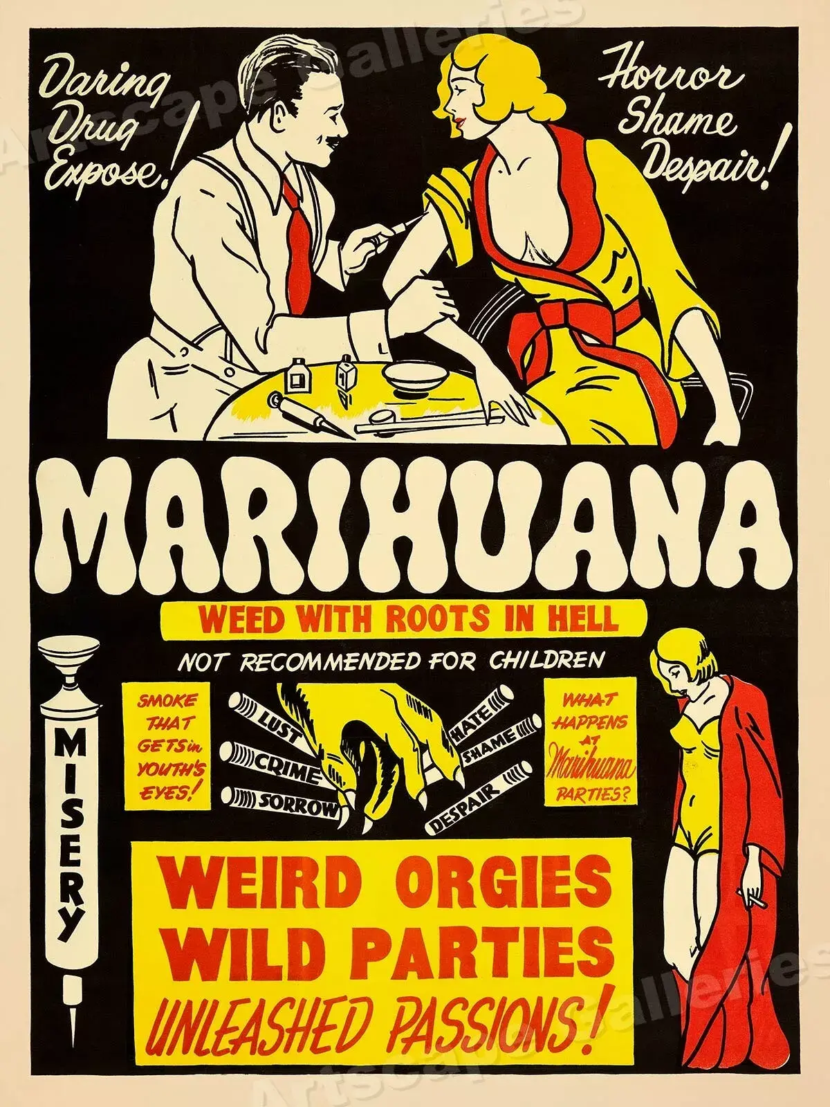 Marijuana 1930s Smoking Reefer Madness Vintage Style Movie Poster . Retro Home Decoration. No Frame