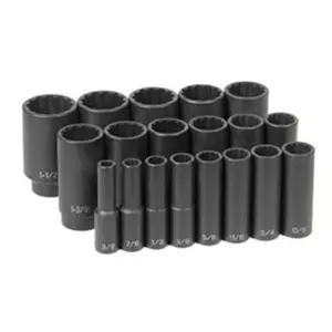 212 MAIN Grey Pneumatic 1719D 0.5 in. Drive 19-Pc. Deep Length 12-Point Fracture Impact Socket Set, High Torque Tool for Cycling Outdoor Recreation