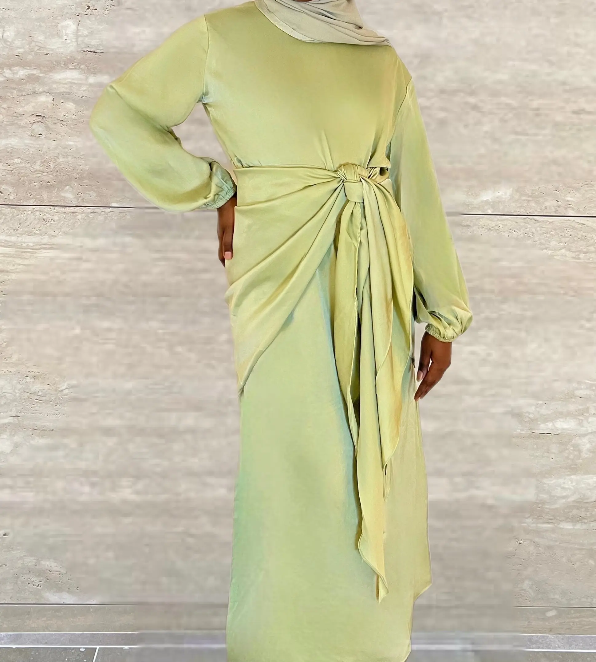 Salma 2 Piece Satin Wrap Dress - Green