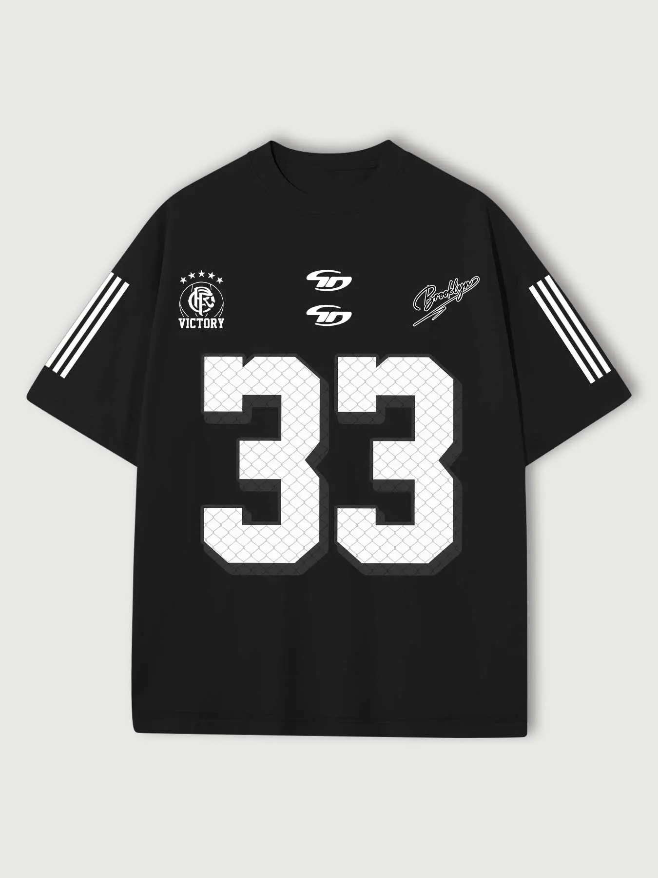 Men's Oversized Number 33 Graphic T-Shirt, Sports Top, Streetwear Football Jersey Style Soccer Jersey, Loose Fit, Striped Sleeves, Comfortable Cotton Blend, Sportswear, Sports Tees, Soccer Tee