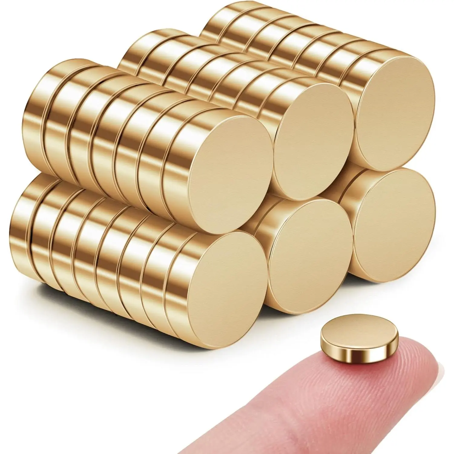45 Pcs Refrigerator Magnets, 10x2.6mm Small Round Fridge Magnets, Multi-Use Premium Neodymium Office Magnets for Fridge, Whiteboard, Billboard in Home, Kitchen, Office and School (Gold)