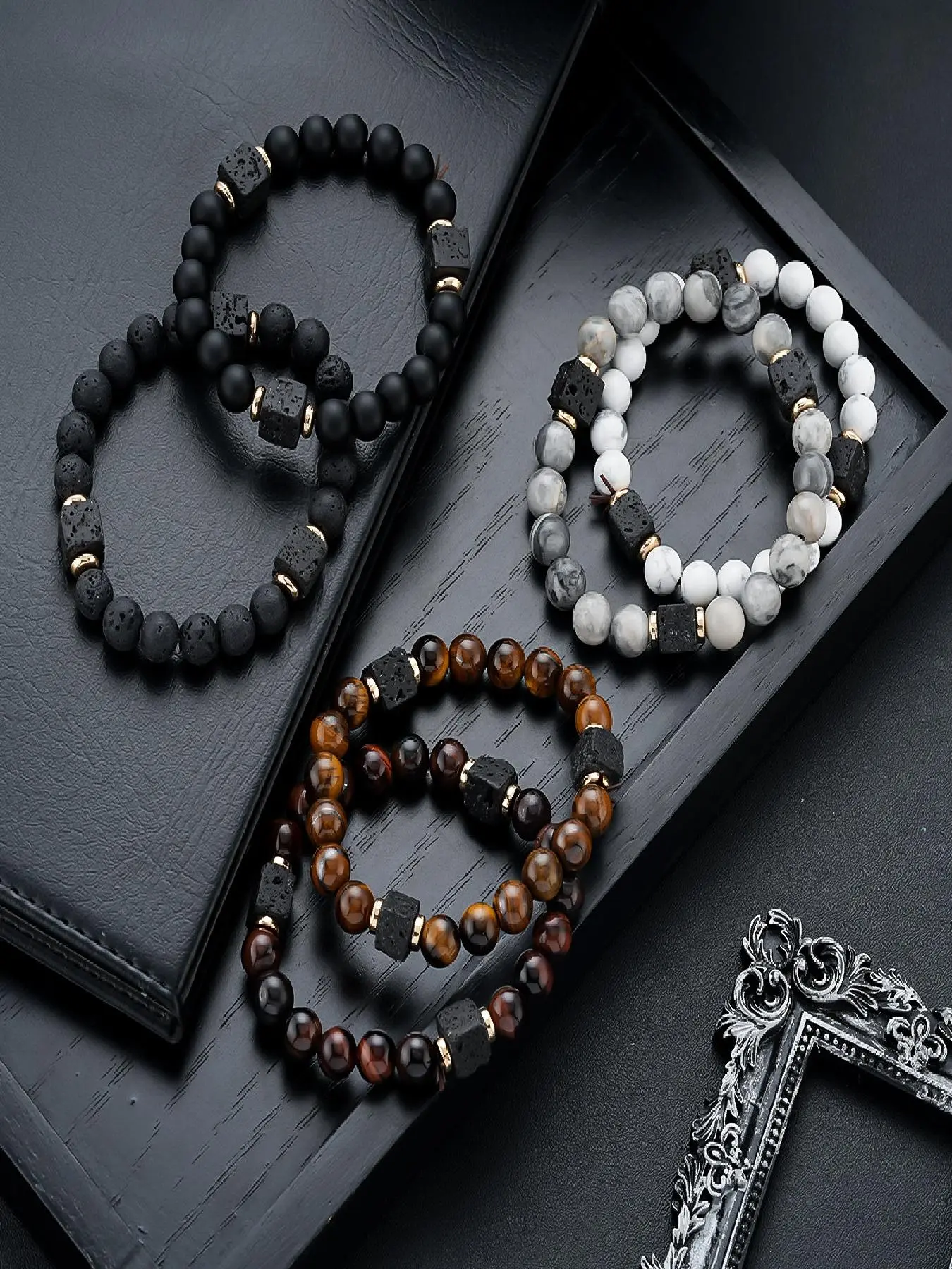 Natural Stone Beaded Bracelet, Unique Natural Stones, Sandstone/Magma/Tiger Eye, Elastic Design, Unisex Fashion Jewelry, Stretch Bangle, Adjustable Bracelets, Stacking Bracelet, Stackable Bracelets