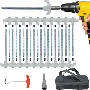 20 Pack Tent Stakes-8” Screw in Heavy Duty Ground Pegs, Drill in Camping Stake with Hex Head Driver, Spikes Puller, Protector in a Carrying Bag, for Hiking, Hammocks, Glow in Dark