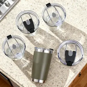 4 Pack Tumbler Lid for 20 Oz Plastic Splash Covers tops Splash Resistant, Leak Spill Proof and Straw Friendly Clear Cup Covers for 3.25 Inch Mouth Tumbler Cooler Coffee Mug