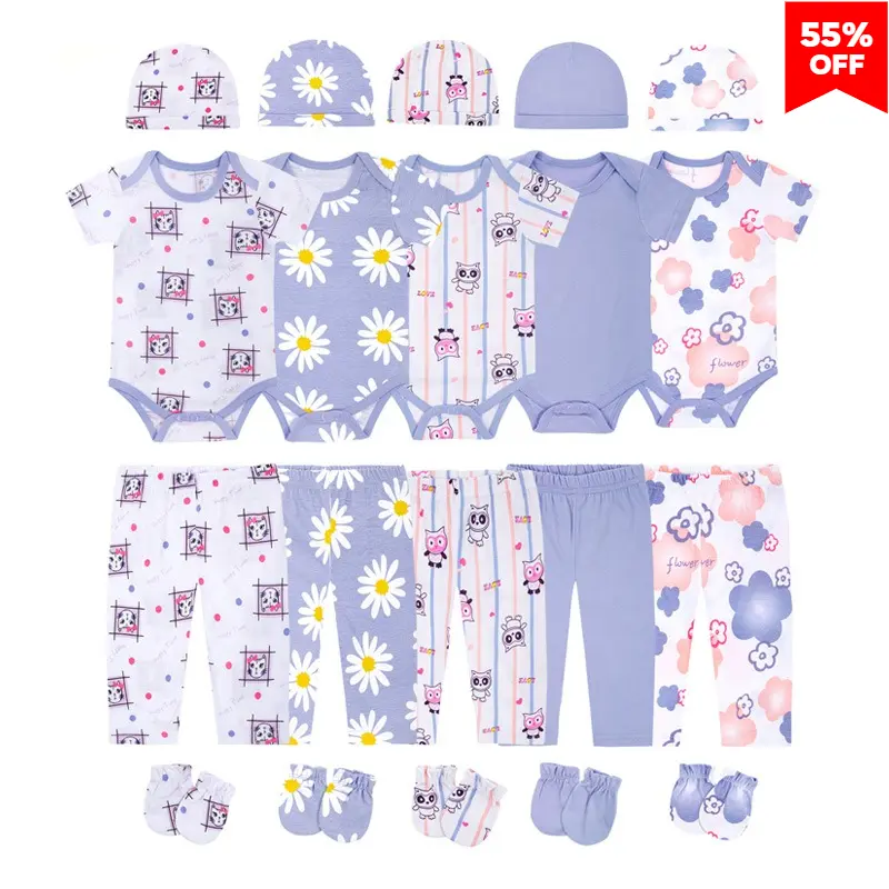 JY.COZY FOR BABY Baby Newborn Layette 20-Piece Sets Cotton Bodysuits Pants Sets for Baby Boys ＆ Girls Toddler Unisex Baby Gift Set with Adorable Patterns suitable for baby boys and girls aged 0-12 months, including tops, pants, hats, and gloves