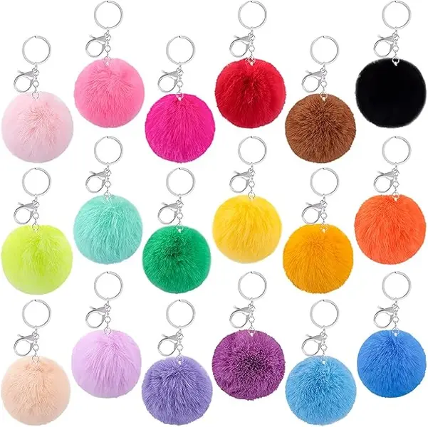 128 piece plush ball keychain set, including 32 plush balls, 32 lobster keychains, and 64 jumping ring plush artificial rabbit fur ball keychain pendant accessories