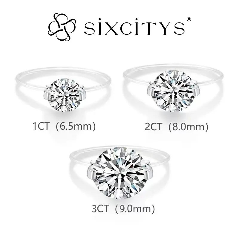 V56 Women's Invisible Floating Fine Moissanite Ring - 1CT/2CT/3CT White Synthetic Solitaire, 2-Prong Minimalist Wedding Band, Jewelry for Women, Fine Moissanite Rings, Elegant Engagement Ring